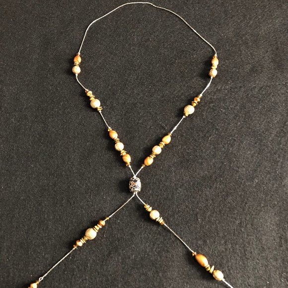 Yellow beads silver metal chain necklace 24" long - Picture 1 of 5